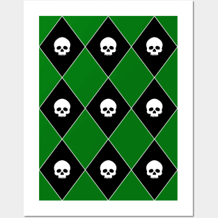 Harlequin Skull Pattern (Green) Posters and Art